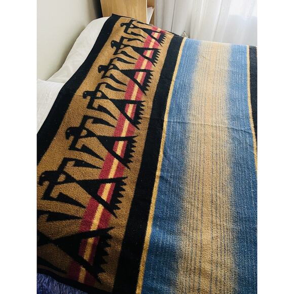 Vtg BIEDERLACK Blanket Throw Western Native Aztec Southwestern Thunderbird Eagle - Picture 2 of 14